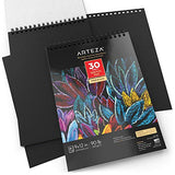 ARTEZA 9X12” Black Sketch Pad, Pack of 2, 60 Sheets (90lb/150gsm), 30 Sheets Each, Spiral-Bound,