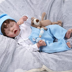JIZHI Lifelike Reborn Baby Dolls - 17 Inch Soft Body Realistic Newborn Baby Dolls Body Boy Anatomically Correct Real Life Baby Dolls with Blue Nightgown and Toy Gift for Kids Age 3+