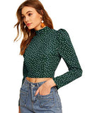 Romwe Women's Sexy Backless Open Tie Back High Neck Dot Print Party Blouse Top Green US 8/Large