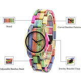 Bewell Women's Fashion Colored Bamboo Wooden Watch Quartz Handmade Bracelet Wristwatch