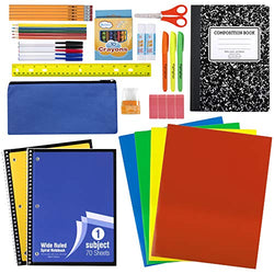 12 Pack of 45 Piece School Supply Kit Grades K-12, Wholesale School Supplies for Kids Includes Folders Notebooks Pencils Pens and Much More!