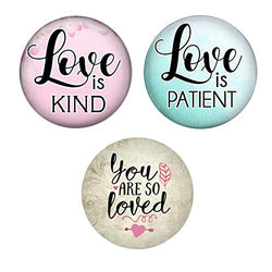 Snap Charm Love is Kind Patient You are So Loved Set of 3 Enamel Painted Buttons 20mm