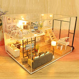 Dollhouse Miniature with Furniture, DIY Wooden Doll House Kit Plus LED and Music Movement, 1:24 Scale Creative Room Idea Best Gift for Children Friend Lover