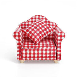 Odoria 1/12 Miniature Chair Armchair Dollhouse Furniture Accessories, Plaid
