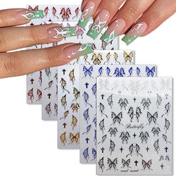 TailaiMei 12 Sheets Butterfly Nail Art Stickers, 12 Colors Liquid Butterfly Nail Decals, Self-Adhesive Glitter Nail Design Supplies for Nail DIY Decoration