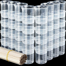40 PCS 50ml/1.7oz Epoxy Mixing Cups, LEOBRO Plastic Graduated Cup Clear Multipurpose Measuring Cup for Resin, Epoxy, Paint, Come with 50 PCS Wood Craft Sticks