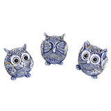 FAMICOZY Owl Figurine with Different Gestures,Cute Owl Statue,Adorable Decoration for Home Office Set of 3,Blue