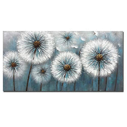 Tiancheng Art, 24X48 Inch Modern Dandelion Art Decorative, 100% Hand-Painted Contemporary Abstract Acrylic Canvas Oil Painting Wall Art, Ready to Hang at Home Flower Wall Decoration