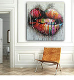 Faicai Art Abstract Sexy Lips Wall Art Mouth Art Hand Painted Colorful 3D Textured Canvas Paintings Modern Living Room Wall Decor Bedroom Wall Art for Home Decoration Framed Ready to Hang 32"x32"