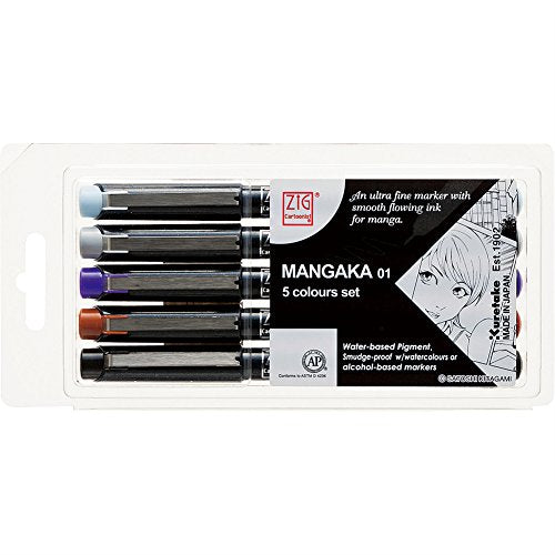 Zig Cartoonist Mangaka Marker Pen 5pc Set for Manga/Cartooning