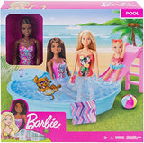 Barbie Doll, 11.5-Inch Brunette, and Pool Playset with Slide and Accessories, Gift for 3 to 7 Year Olds