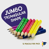Short Jumbo Kids Pencils for Preschoolers, Kindergarten, Toddlers, & Beginners - 12 Fat Pencils and 1 Sharpener & Eraser, Pencils #2, Triangle Grip, Big Pencils (Multicolor)