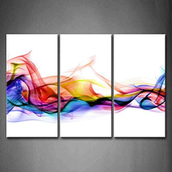 3 Panel Wall Art Fresh Look Color Abstract Smoke Colorful White Background Painting Pictures Print On Canvas Abstract The Picture for Home Modern Decoration (Stretched by Wooden Frame,Ready to Hang)