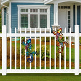 HONGLAND Metal Gecko Wall Art 2 Pack 15 Inch Lizard Outdoor Decor Hanging Glass Sculpture Decoration for Garden Fence Home