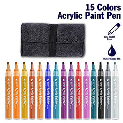 OOKU Acrylic Paint Pen for Canvas Rock Fabric Wood Glass Ceramic | 15 Colors Assorted Fine Tip Permanent Marker - Quick Dry Smooth | Water-Based | Paint Marker Pen Set for Painting Coloring