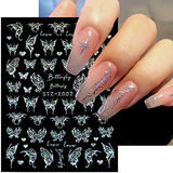 JMEOWIO 6 Sheets Aurora Holographic Butterfly Nail Art Stickers Decals Self-Adhesive Pegatinas Uñas Glitter Spring Summer Nail Supplies Nail Art Design Decoration Accessories