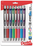 Pentel EnerGel RTX Retractable Liquid Gel Pen, Medium Line, Metal Tip, Assorted Ink, 8-Pack