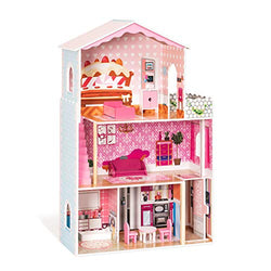 ROBUD Wooden Dollhouse for Kids, Pretend Play Dream House Toy for Little Girls 3+ Years Old