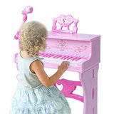 COLOR TREE Kids Piano Toy Keyboard Music Instruments with Microphone,37 Keys Musical Piano and Stool for Girls ,Pink