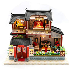Dollhouse Miniature with Furniture, Chinese Siheyuan, DIY Doll House Box Kit with Music and LED Wooden Model Mini House Toy Handmade Creative for Christmas Birthday Kids Girl Boy Gift Lights Toys