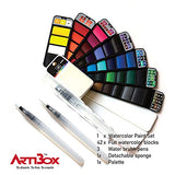 ARTIBOX Watercolor Paint Set, 42 Assorted Vibrant Colors, Professional Watercolor Set with 3 Different Brushes and Palette, Ideal for Artist and Professional Student to Draw Anytime Everywhere