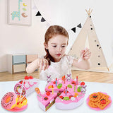 TEMI Pretend Play Food for kids, DIY 71 PCS Cutting Birthday Party Cake Toys Set w/ Candles Fruit Dessert, Early Educational Kitchen Toy for Children, Toddlers, Boys & Girls, Aged 3 4 5 Year Old, Pink