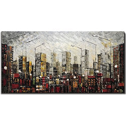 Yotree Paintings, 24x48 Inch Paintings Oil Hand Painting Urban Landscape 3D Hand-Painted On Canvas Abstract Artwork Art Wood Inside Framed Hanging Wall Decoration Abstract Painting