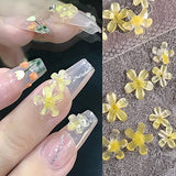 3D Flower Nail Charms for Acrylic Nails, 6 Grids 3D Nail Flowers Rhinestone Clear Pink Orange Yellow Cherry Blossom Summer Acrylic Nail Art Supplies Manicure DIY Nail Decorations