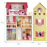 boppi Tall Wooden Girls Dolls House 3 Storey Town Mansion + Play Furniture Decoration Accessories