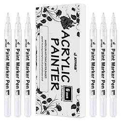 White Paint Pens, 6 Pack 0.7mm Acrylic White Permanent Markers for Rocks Painting, Metal, Wood, Glass, Ceramic,Tire, Fabric, Acrylic Paint Marker Set