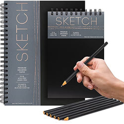 Sketch Book Paper Pad with 6 Sketch Pencils, Heavyweight Papers, Smooth Surface, Artist Drawing Notebook for Pencil and Charcoal, 6 X 9 - 9 x 12 Spiral Top Bound Sketch Pad, 75 sheets - By Enday