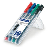 Staedtler 318-WP4 Lumocolor Permanent Universal Pens, Fine Point, 0.6mm, Assorted, 4 per Set