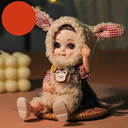 MOMOJI Lovely Bjd Doll 17CM/6.9in 13 Movable Joints Big Eyes Doll Cute Smile Face Shape and Bunny Ears Clothes Suit Doll Toy Best Gift for Kids(F)