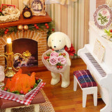 toymus DIY Christmas Miniature Dollhouse Kit Realistic Mini 3D Wooden House Room Craft with Furniture LED Lights Children's Day Birthday Gift Christmas Decoration