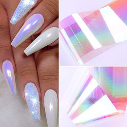 Foil Nail Transfer Stickers Strips Cellophane for Women Girls Holographic Shattered Broken-Glass Reflective Mirror Shard Effect Design Manicure Starry Sky Nail Art Wraps Decals