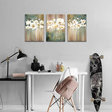 Modern Flower Artwork Canvas Wall Art Bathroom Wall Decor White Blossom Brown Green Abstract Flower Background Canvas Painting Prints Picture Bedroom Kitchen Home Decoration Size:12" x 16" x 3 Pieces