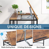Tribesigns Drafting Table Drawing Desk Tiltable Tabletop Art Table Height Angle Adjustable Writing Desk Studio Desk with 2 Hooks for Painting Writing Studying and Reading
