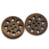 HOUSWEETY 50PCs Wood Buttons Sewing Snowflake Carved 4 Holes Brown 25mm Dia.(1")