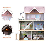 Goli Wooden Dollhouse Toys w/Elevator, Doorbell, Light, Furniture, Accessories, Dolls, Pretend Play Toys for Girls & Toddlers 3Y+