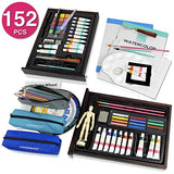 COLOUR BLOCK 152 Piece Wood Box Easel Painting and Drawing Mixed Media Art Set - with Acrylic & Watercolor Paint, Colored, Sketching, Charcoal, Watercolor & Metallic Pencils and Art Tools