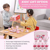 Coco Tree 14 Pieces Flower Birds Kids Tea Set, Pretend Play Toys for Kids, Children, Pink Tin Tea Party Set for Little Girls and Boys.