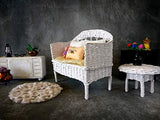 1/4 scale couch, white wicker Minifee MSD sofa. Lenas mini land traditional garden pouf furniture.