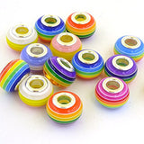 RUBYCA 50Pcs Mix Striped Large Hole Beads Acrylic fit European Charm Bracelet for Jewelry Making