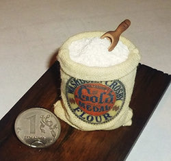 Flour, a sack of flour, a handful of flour. Dollhouse miniature 1:12