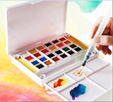 Artify Watercolor Field Sketch Set - 24 Assorted Colors with 3 Brushes - Perfect Watercolor Pan Set