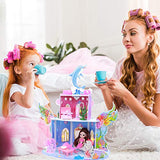 Dollhouse, Playset Two-Story Mermaid Cottage Doll House with Furniture & Accessories Kit for Girls, Indoor DIY Dream Playhouse with Doll for Kids