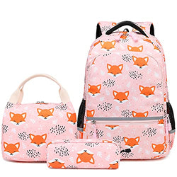 Girls Backpacks, Fox Backpack for Girls, Kids Fox School Bookbag Set with Lunch Box and Pencil Case