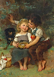 Emile Munier The Bowl of Milk 1881 Painting Oil on Canvas 30" x 21" Fine Art Giclee Canvas Print (Unframed) Reproduction