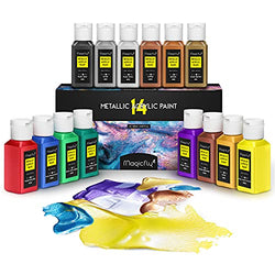 Magicfly Metallic Acrylic Paint Set of 14 (60 ml/2 fl oz), Metallic Paints for Glittery Effects, Waterproof & Fade-proof, Non-Toxic for Artists & Beginner Painting on Canvas, Paper, Wood, Stone, Ceramic, Rich Pigment for All Craft Project