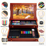 Art Supplies, Wooden Art Set Crafts Kit with Foldable Easel, Deluxe Art Set, Oil Pastels, Colored Pencils, Watercolor Cakes, Creative Gift for Teens, Beginners Girls Boys